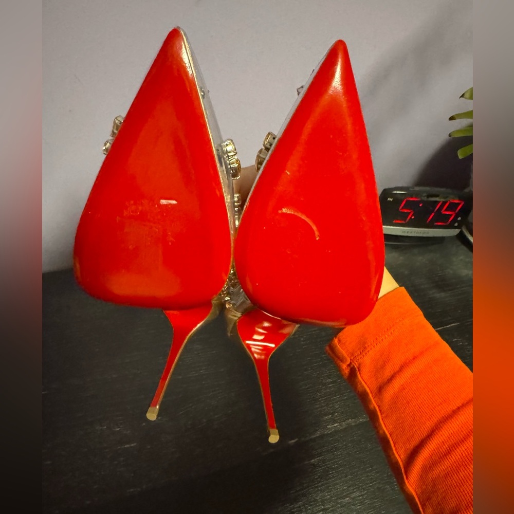 Christian Louboutin Clear Degraqueen Rose Gold Jeweled PVC Pointed-Toe Pumps - Picture 11 of 17